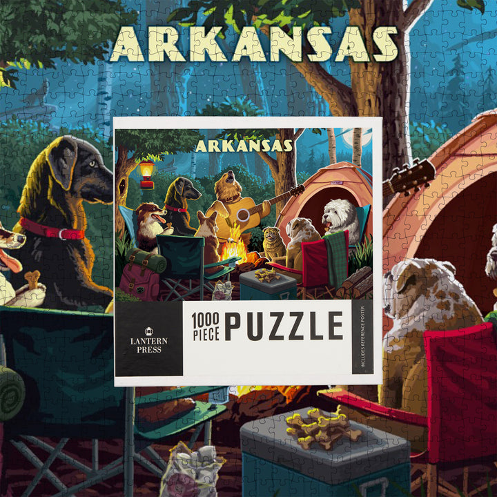 Arkansas, Painterly, Pack Life, Dogs Around Campfire, Jigsaw Puzzle