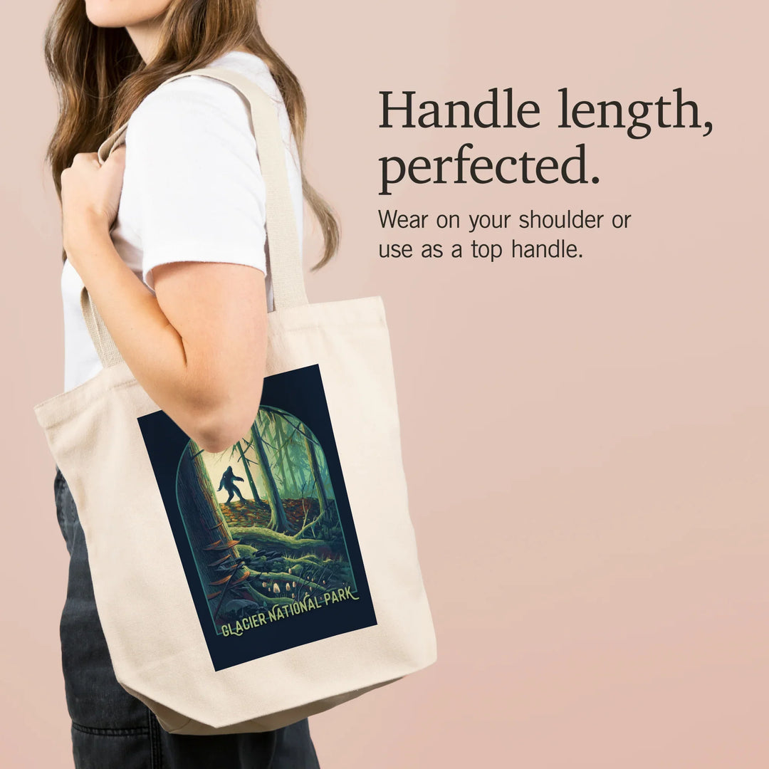 Glacier National Park, Montana, Get Outside, Wanderer, Bigfoot in Forest, Tote Bag