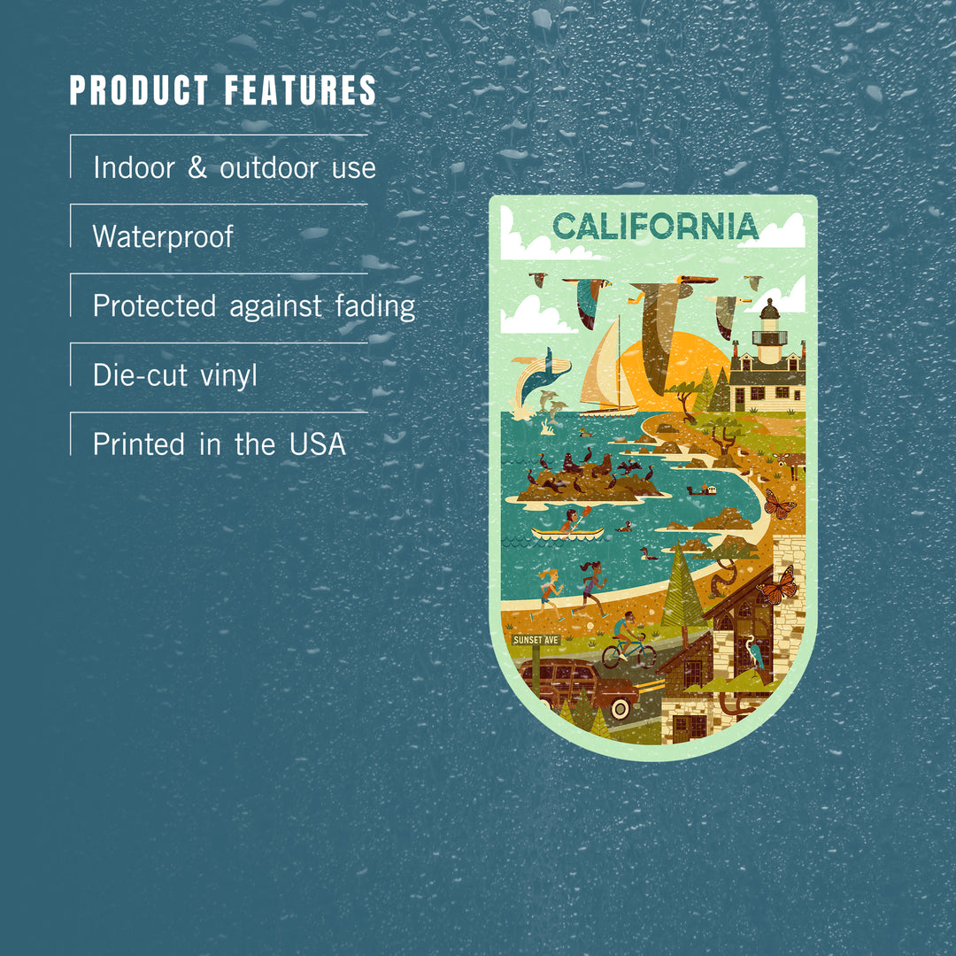 California Wildlife, Lighthouse and Coastal Life Illustration, Vinyl Sticker