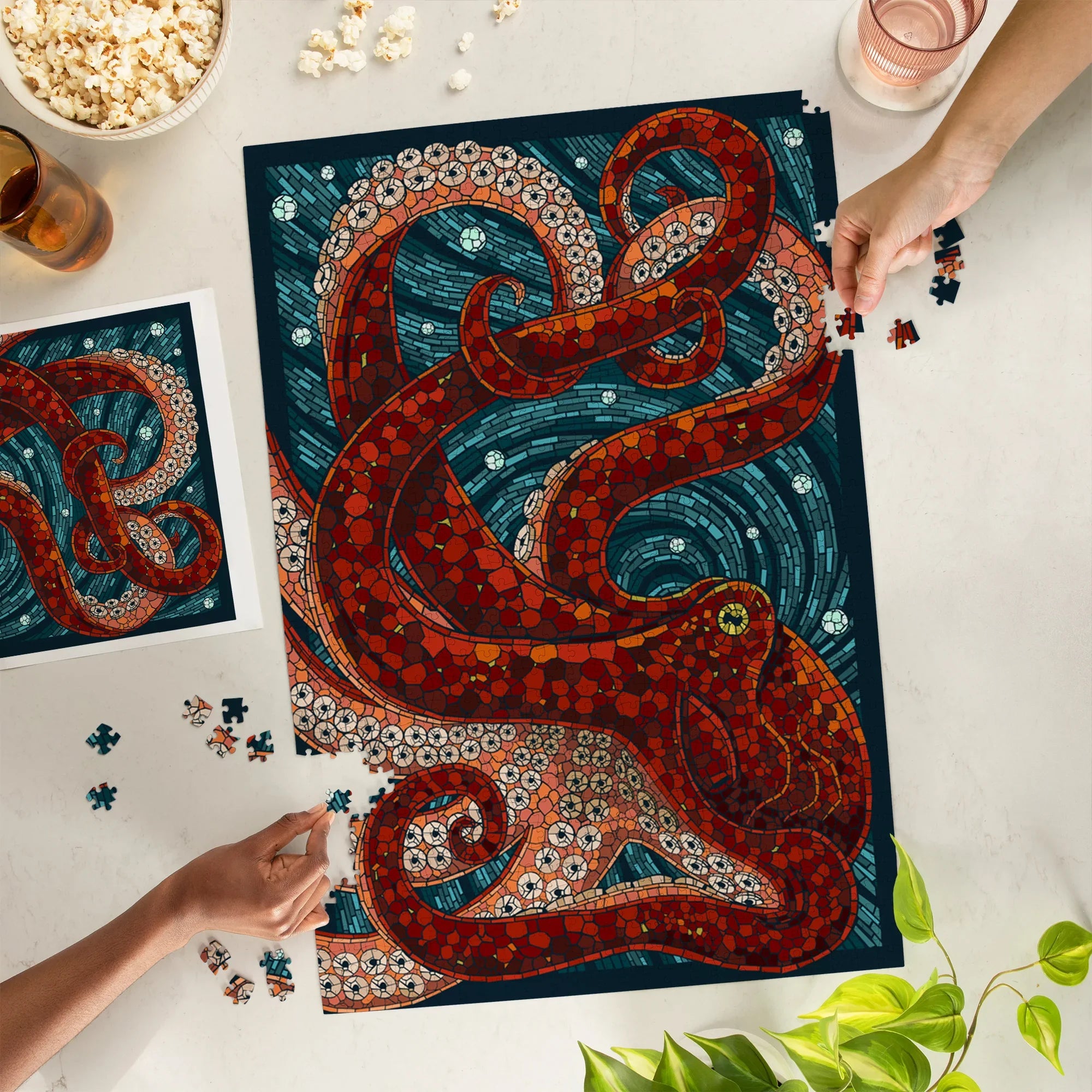 Octopus, Paper Mosaic, 1000 piece jigsaw puzzle – Lantern Press