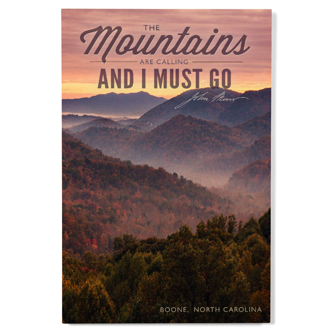 Boone, North Carolina, John Muir, The Mountains Are Calling, Sunset, Lantern Press, Wood Signs and Postcards