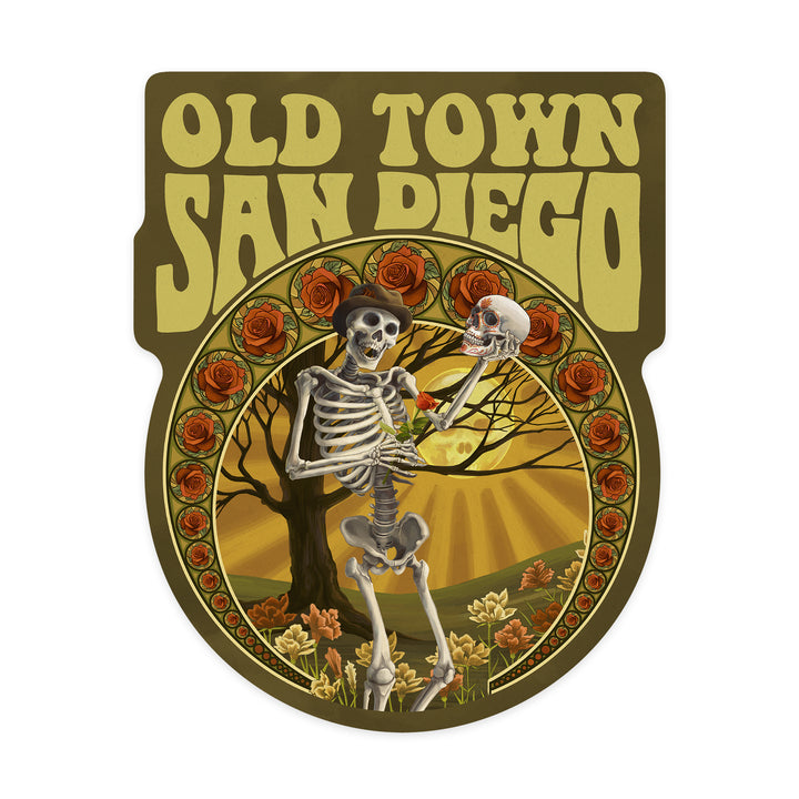 San Diego, California, Old Town, Skeleton Holding Sugar Skull, Contour, Vinyl Sticker