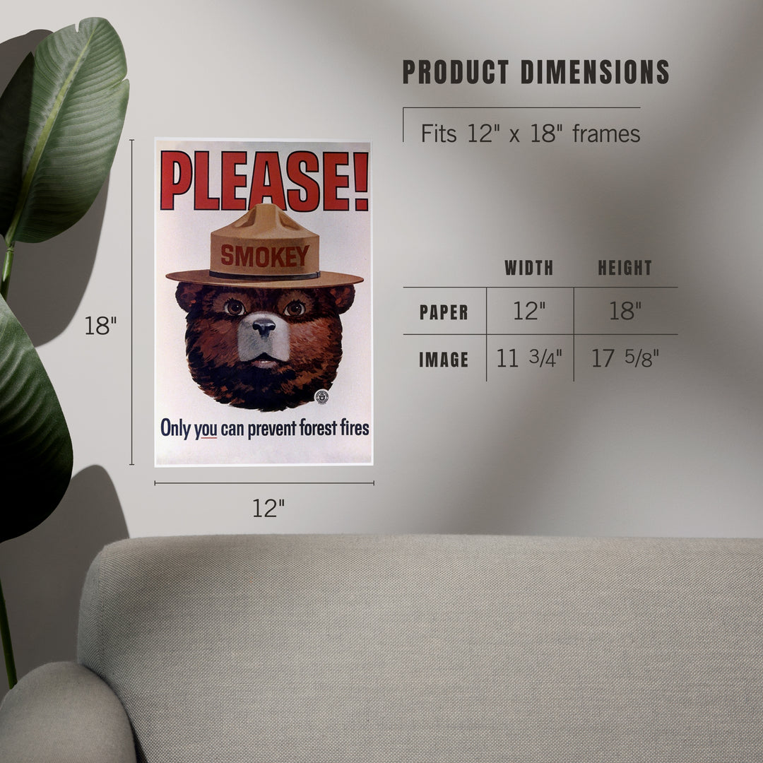 Smokey Bear, Please, Only You Can Help, Smokey Head, Officially Licensed Vintage Poster, Art & Giclee Prints