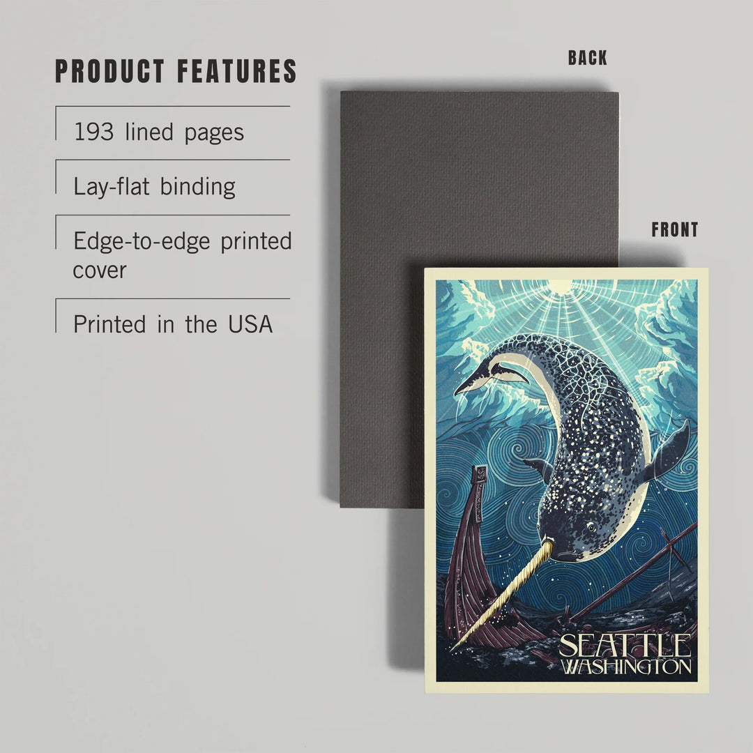 Lined 6x9 Journal, Seattle, Washington, Narwhal Letterpress, Lay Flat, 193 Pages, FSC paper