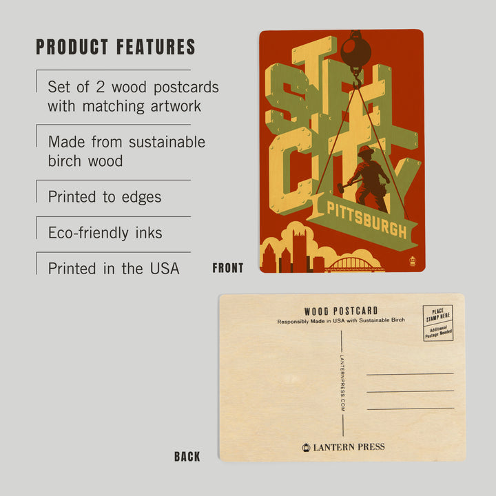 Pittsburgh, Pennsylvania, Steel City, Wood Sign and Postcards