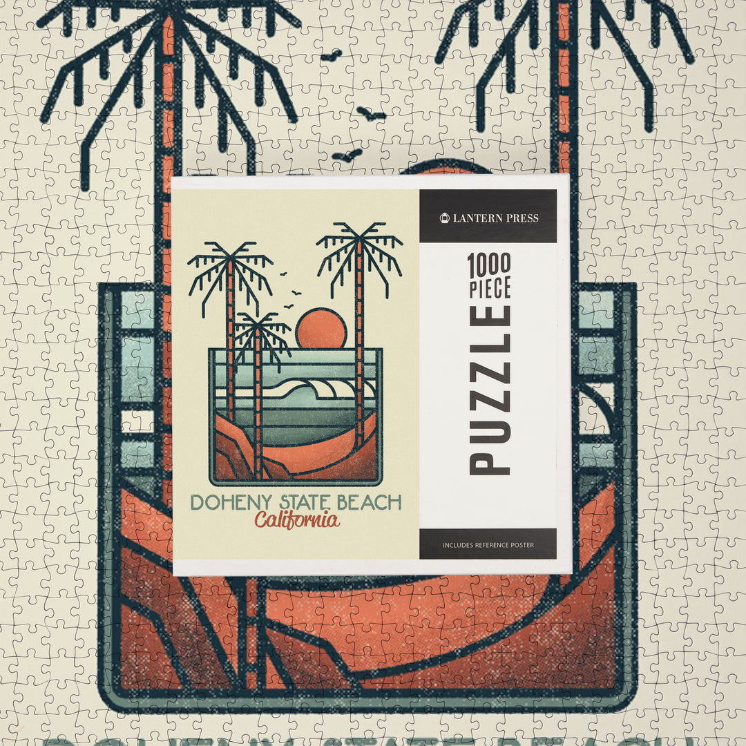 Doheny State Beach, California, Palm Trees and Beach, Block Lines, Jigsaw Puzzle