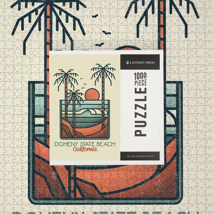 Doheny State Beach, California, Palm Trees and Beach, Block Lines, Jigsaw Puzzle