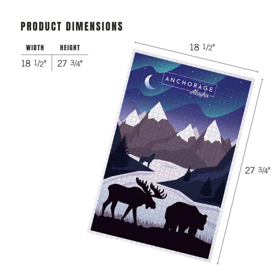Anchorage, Alaska, Northern Lights, Night Scene, Stay Wild, Bear and Mountain Silhouette, Jigsaw Puzzle