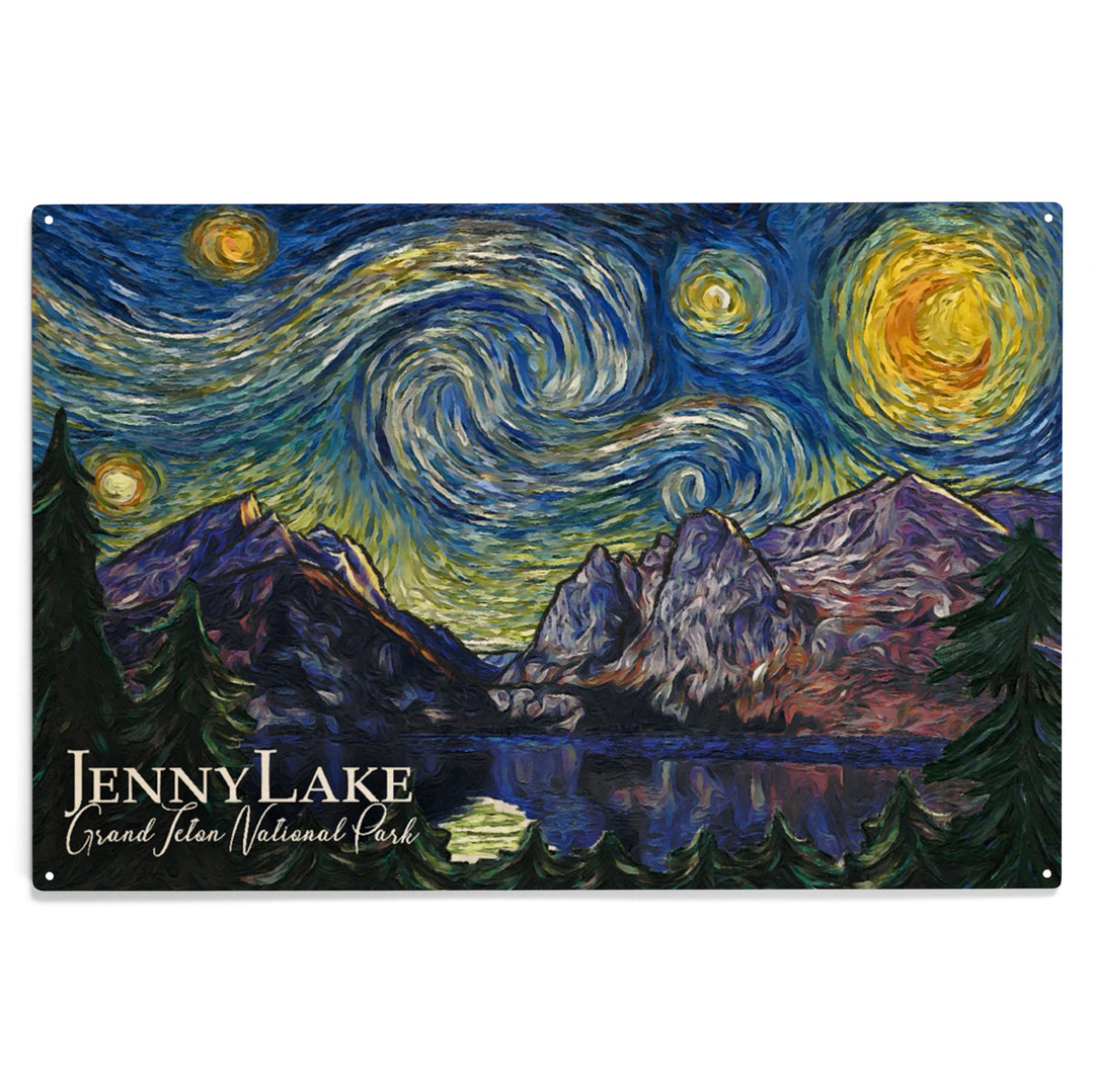 Grand Teton National Park, Wyoming, Jenny Lake, Starry Night National Park Series, Wood Sign and Postcards