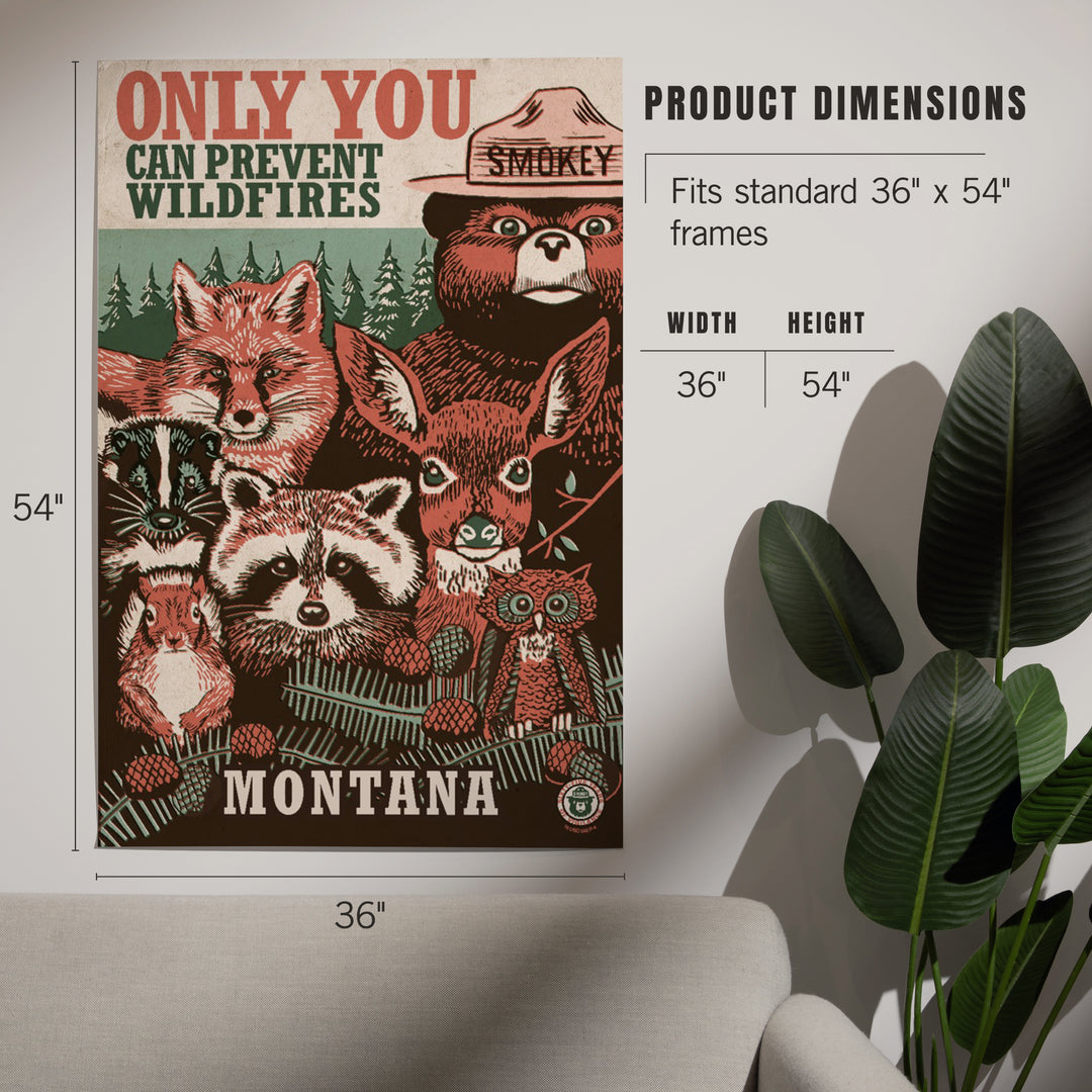 Montana, Smokey Bear and Woodland Creatures, Officially Licensed, Art & Giclee Prints