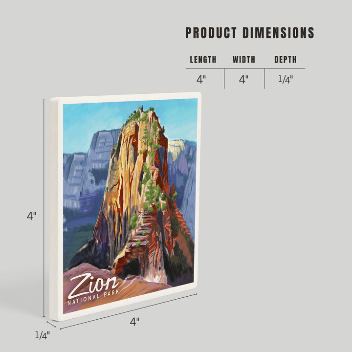 Zion National Park, Utah, Angels Landing, Oil Painting, Coasters