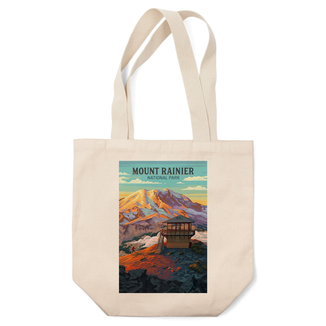 Mt Rainier National Park, Washington, Painterly, Mount Fremont Lookout, Tote Bag