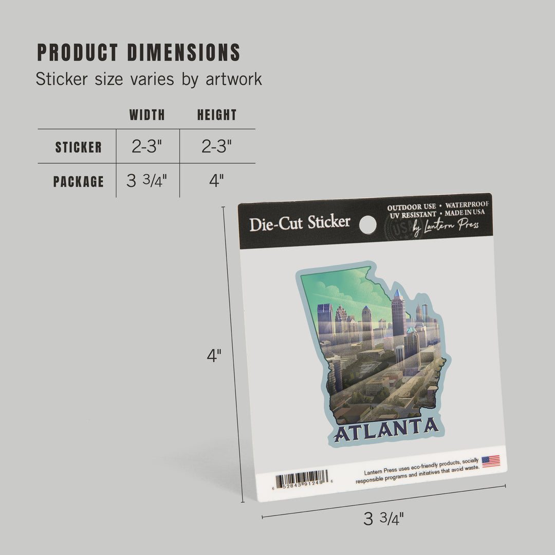 Atlanta, Georgia, Skyline, Lithograph, Contour, Vinyl Sticker