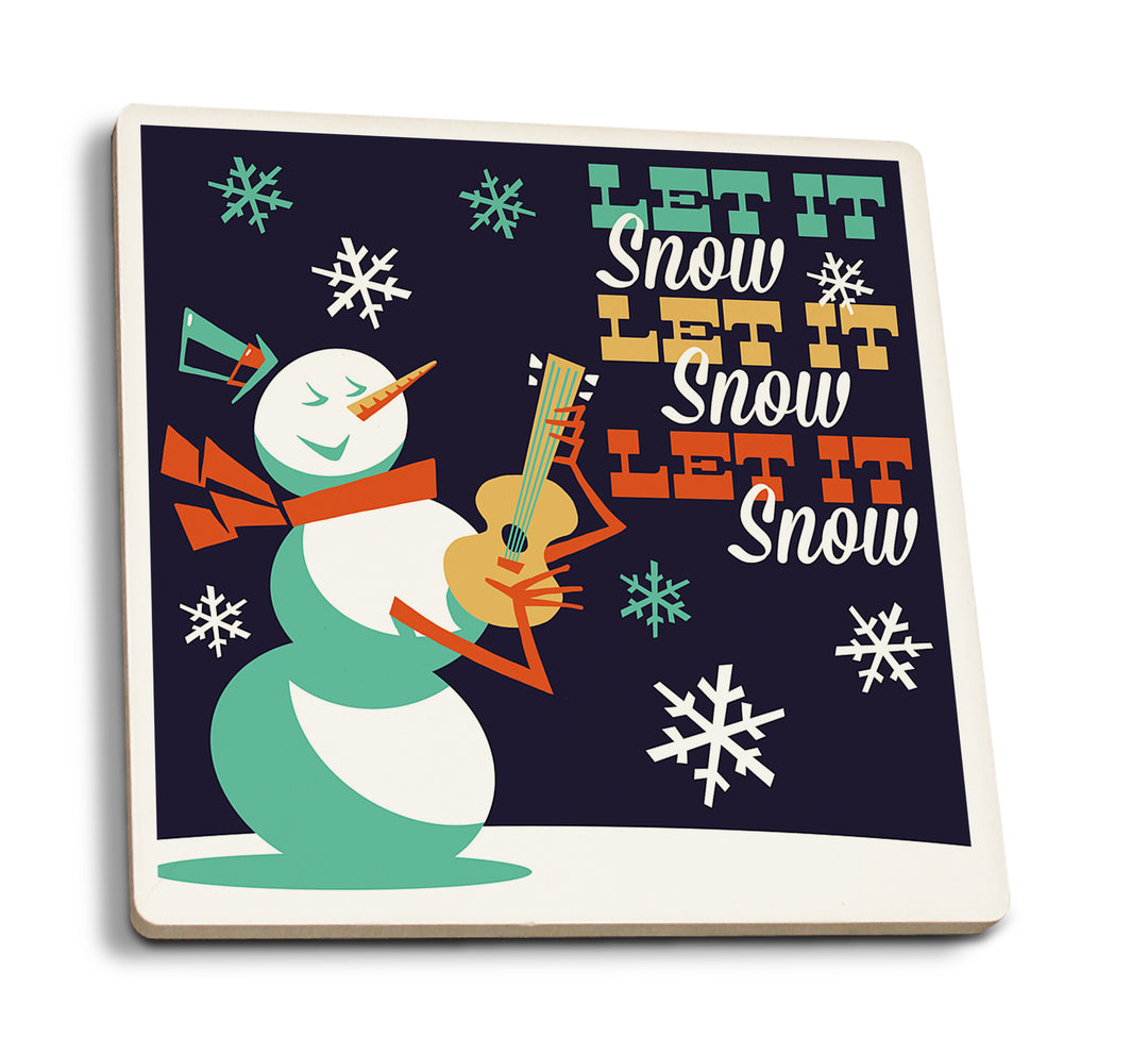 Let it Snow Snowman, Retro Christmas, Coaster Set