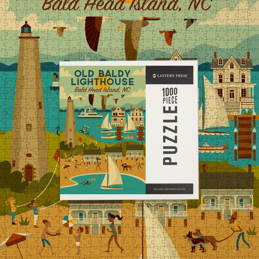 Bald Head Island, North Carolina, Old Baldy Lighthouse, Geometric, 1000 Piece Jigsaw Puzzle