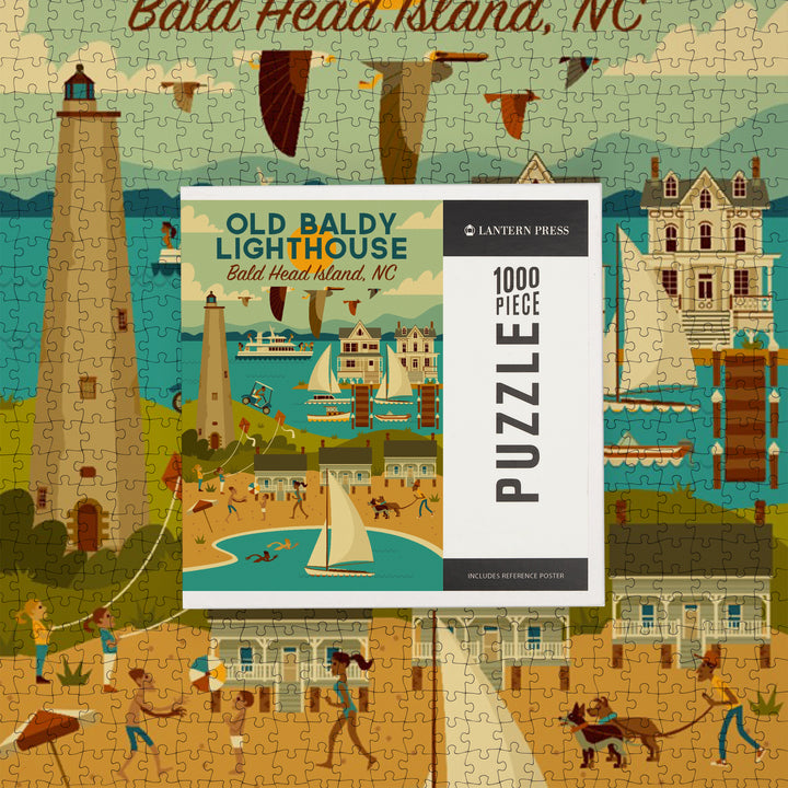Bald Head Island, North Carolina, Old Baldy Lighthouse, Geometric, 1000 Piece Jigsaw Puzzle
