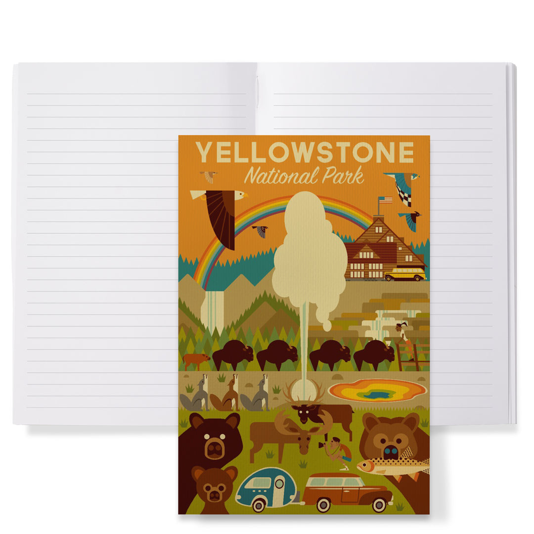 Lined 6x9 Journal, Yellowstone National Park, Wyoming, Geometric National Park Series, Lay Flat, 193 Pages, FSC paper