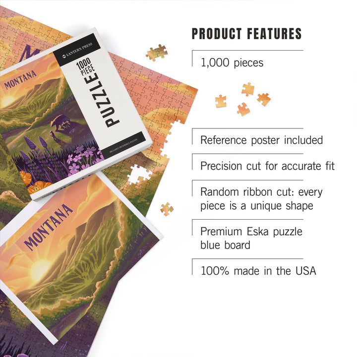 Montana, Lithograph, Bear and Spring Flowers, 1000 Piece Jigsaw Puzzle