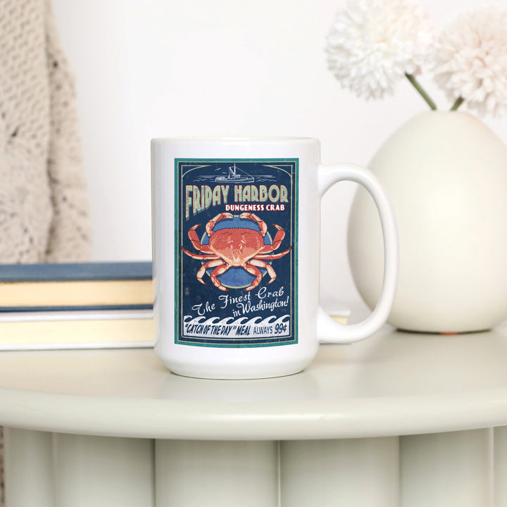 Friday Harbor, San Juan Island, Washington, Dungeness Crab Vintage Sign, Lantern Press Artwork, Ceramic Mug