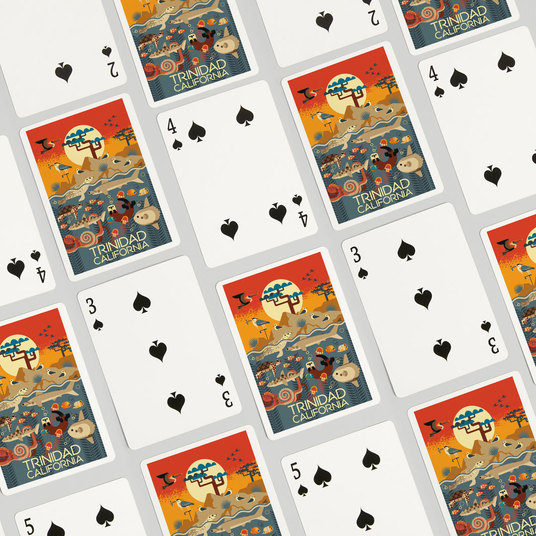 Playing Cards, Trinidad, California, Geometric, Marine Animals, 52 Card Deck with Jokers in Box, Unique Art