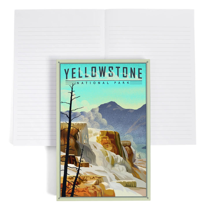 Lined 6x9 Journal, Yellowstone National Park, Mammoth Hot Springs, Lithograph National Park Series, Lay Flat, 193 Pages, FSC paper