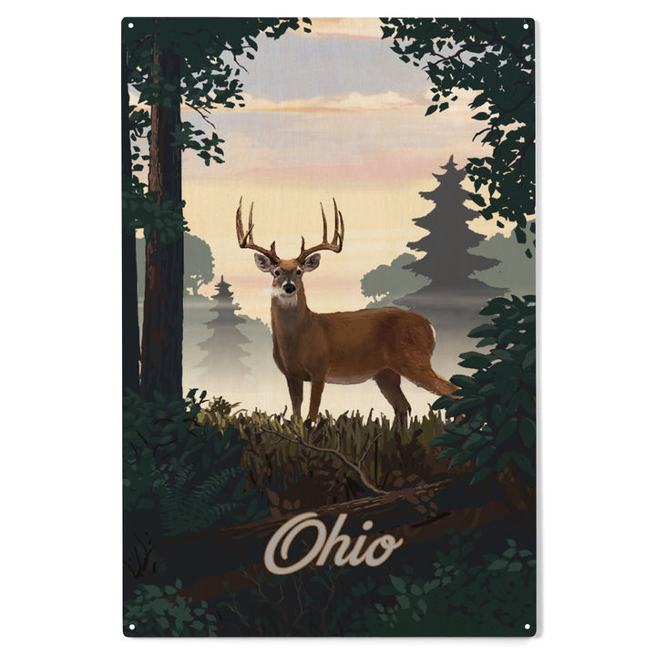 Ohio, Painterly, Deer and Sunrise, Wood Sign and Postcards
