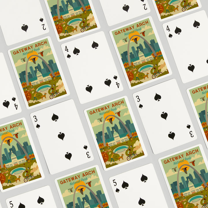 Playing Cards, Gateway Arch National Park, Missouri, Geometric National Park Series, 52 Card Deck with Jokers in Box, Unique Art