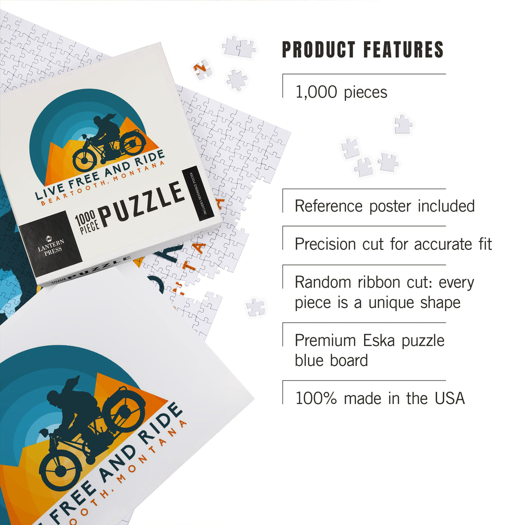 Beartooth, Montana, Live Free and Ride, Motorcycle, 1000 Piece Jigsaw Puzzle