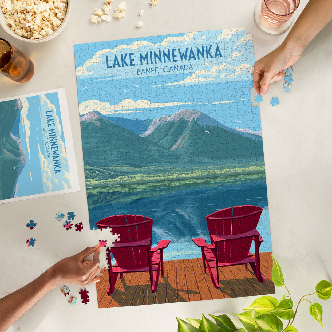 Lake Minnewanka with Adirondack Chairs, Banff Canada, Painterly, Jigsaw Puzzle