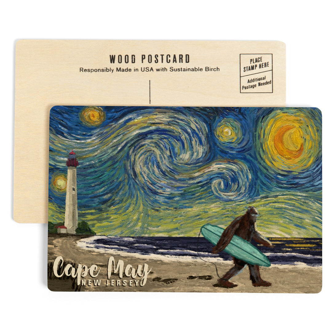 Cape May, New Jersey, Starry Night, Bigfoot on, Wood Sign and Postcards