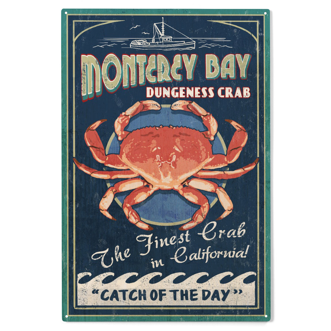 Monterey Bay, California, Dungeness Crab, Vintage, Wood Sign and Postcards