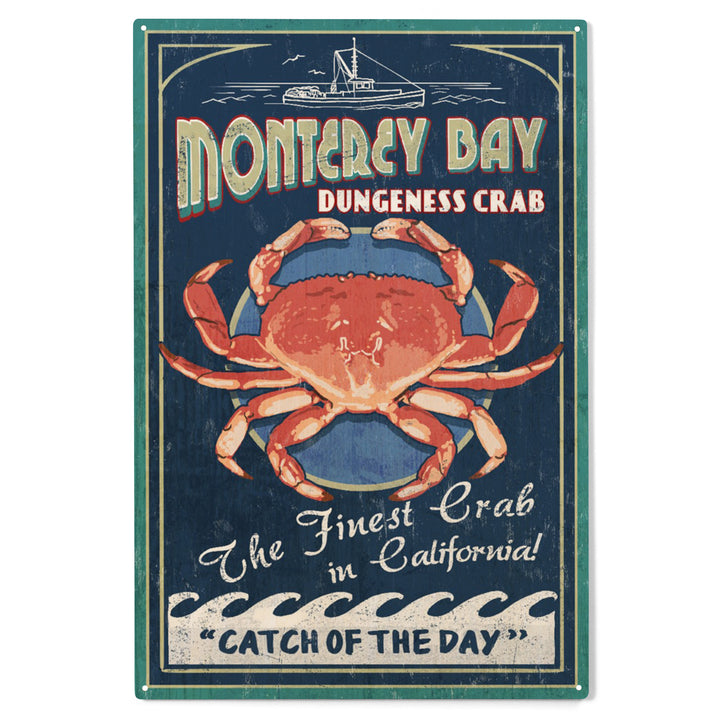 Monterey Bay, California, Dungeness Crab, Vintage, Wood Sign and Postcards