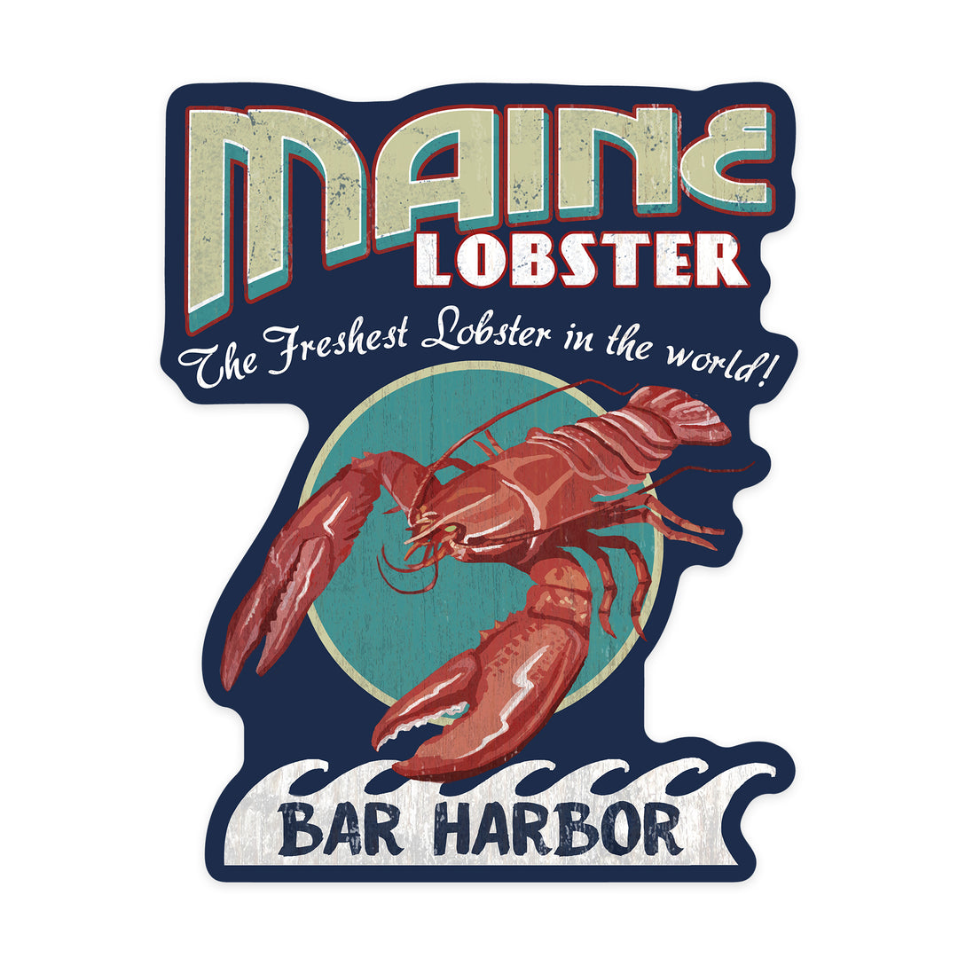Bar Harbor, Maine, Lobster Vintage Sign, Contour, Lantern Press Artwork, Vinyl Sticker