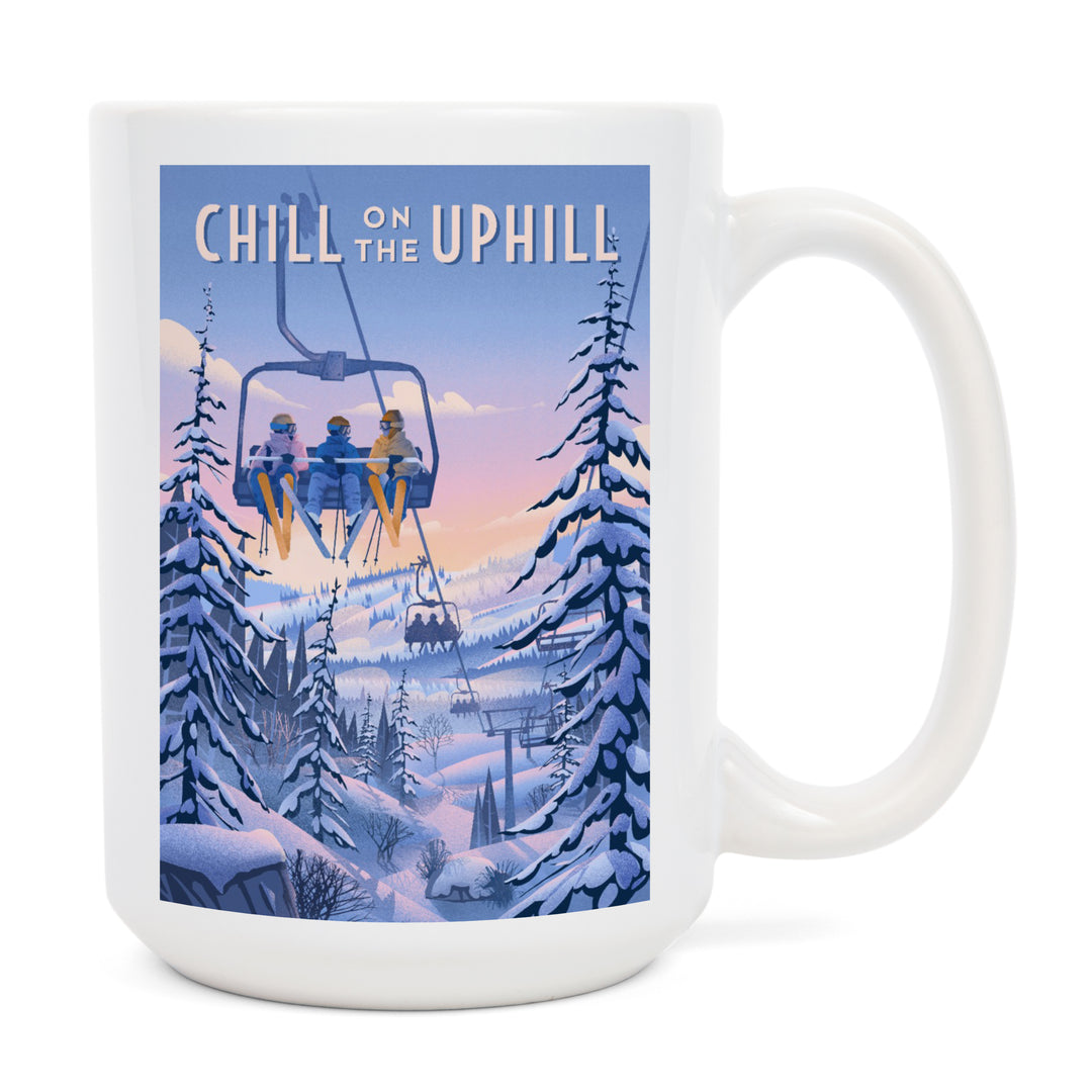 Chill on the Uphill, Ski Lift, Ceramic Mug