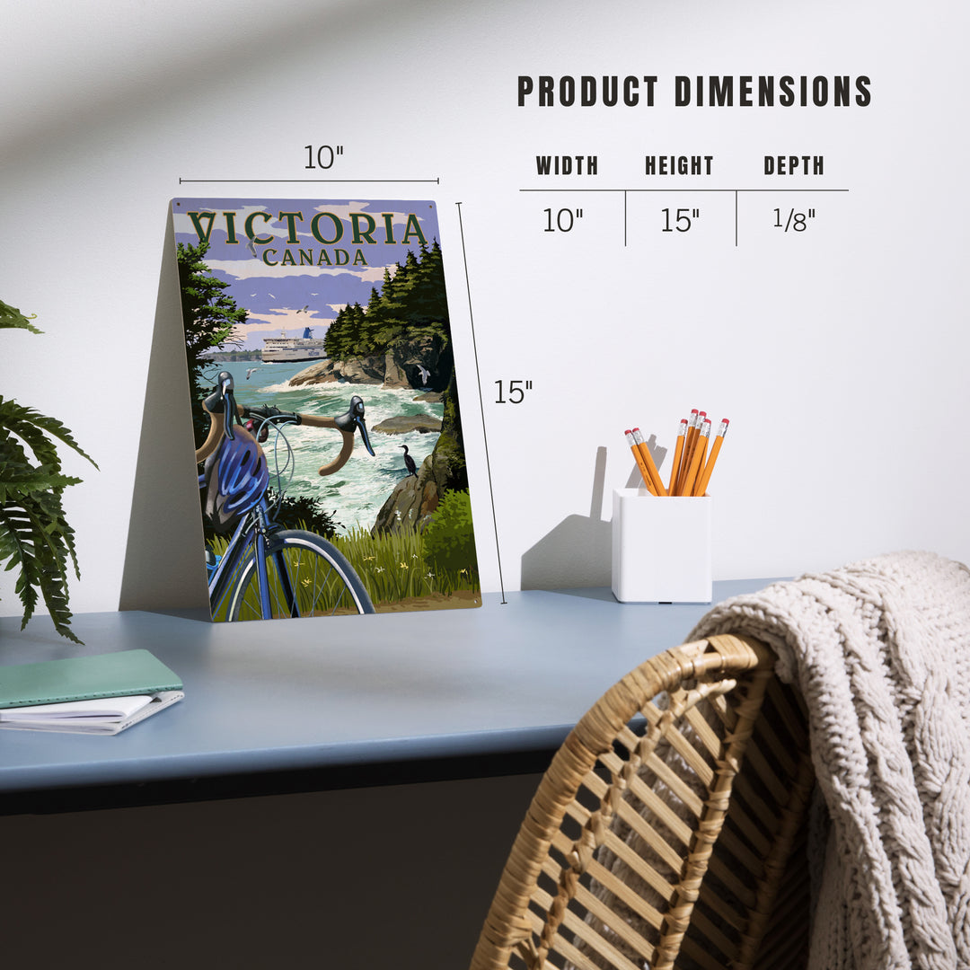 Victoria, Canada, Painterly, Coastal Scene, Bike and Ferry, Wood Signs and Postcards
