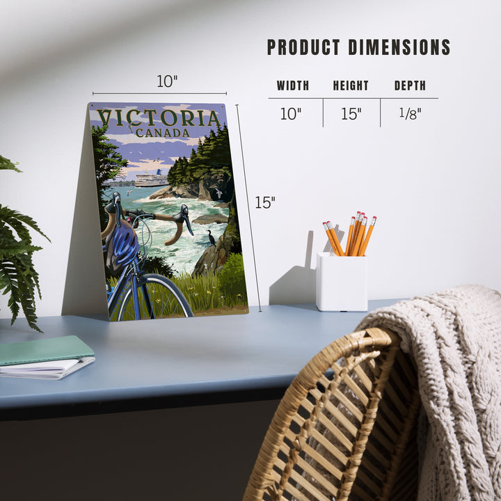 Victoria, Canada, Painterly, Coastal Scene, Bike and Ferry, Wood Signs and Postcards