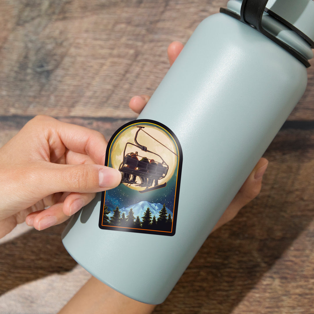 Ski Lift and Full Moon with Snowboarder, Vinyl Sticker