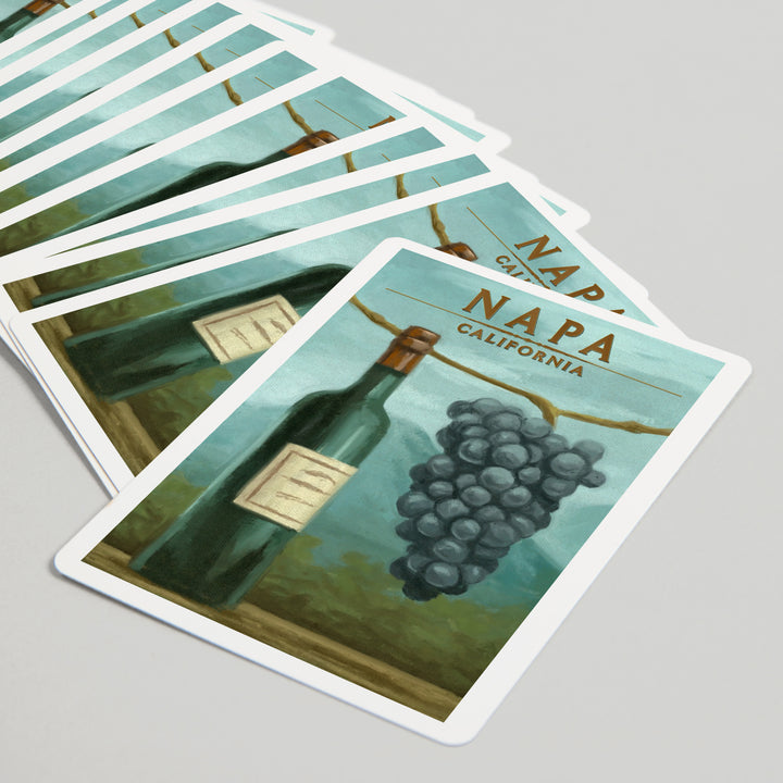Playing Cards, Napa, California, Blue Grapes and Wine Bottle, Oil Painting, 52 Card Deck with Jokers in Box, Unique Art