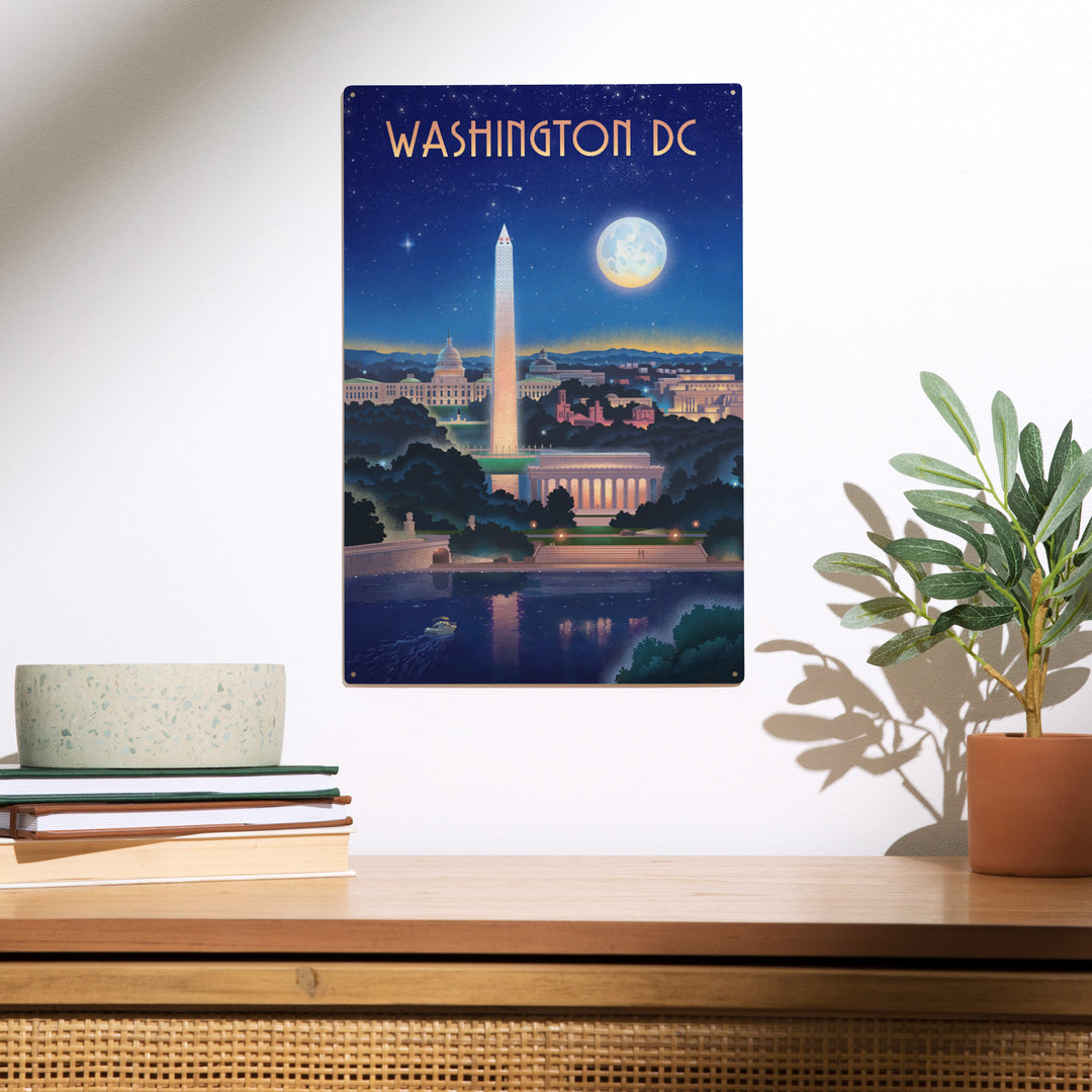 Washington, DC, Lithograph City Series, Night, Wood Sign and Postcards