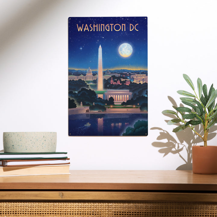 Washington, DC, Lithograph City Series, Night, Wood Sign and Postcards