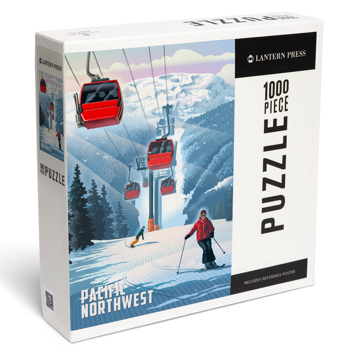 Pacific NW, Lithograph, Gondolas, Red, 1000 Piece Jigsaw Puzzle