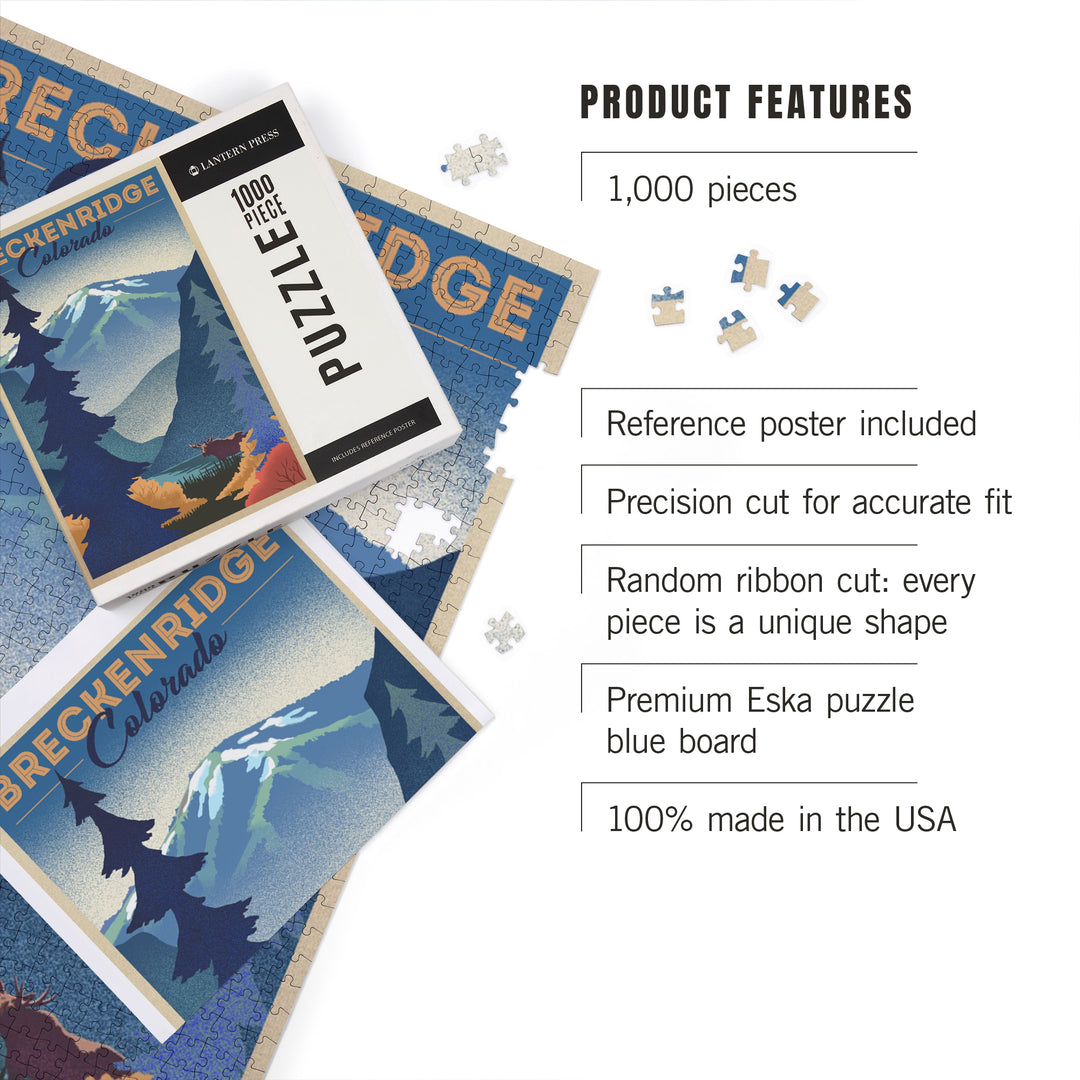 Breckenridge, Colorado, Moose and Mountain, Litho, 1000 Piece Jigsaw Puzzle