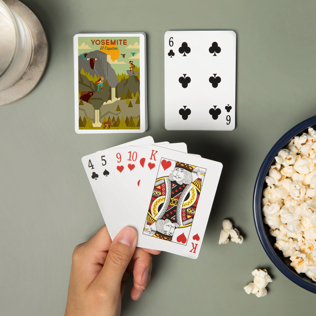 Playing Cards, Yosemite National Park, California, El Capitan, Geometric National Park Series, 52 Card Deck with Jokers in Box, Unique Art