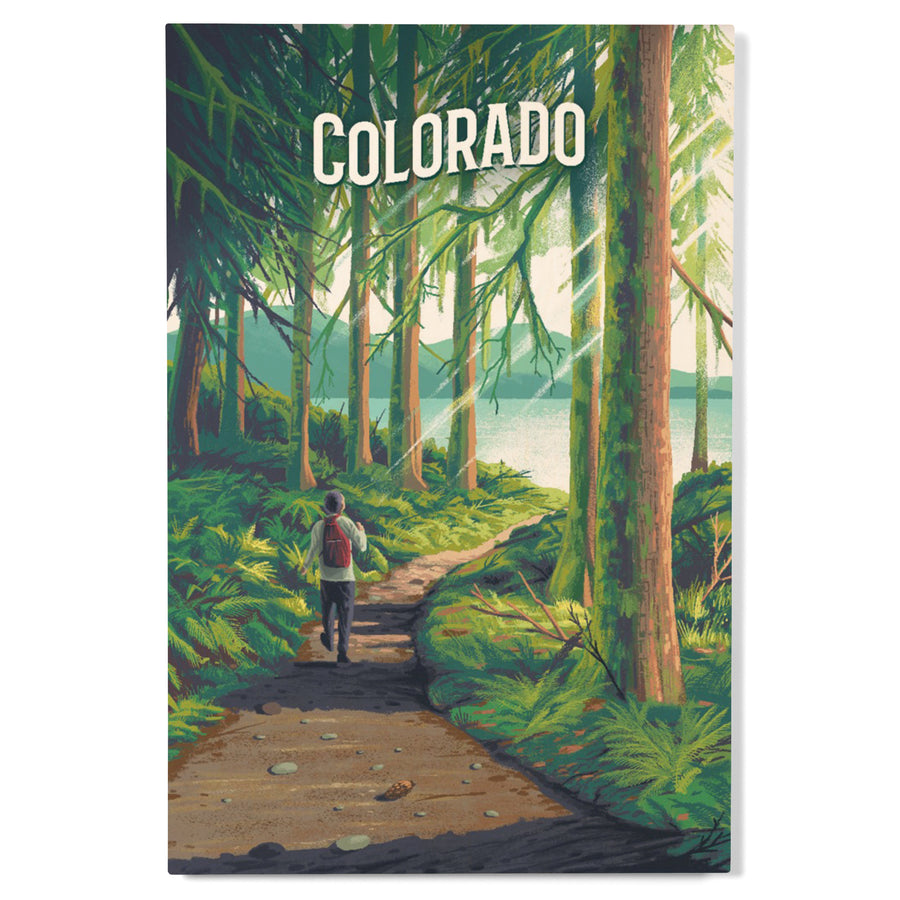 Colorado, Walk in the Woods, Day Hike, Wood Signs and Postcards - Lantern Press