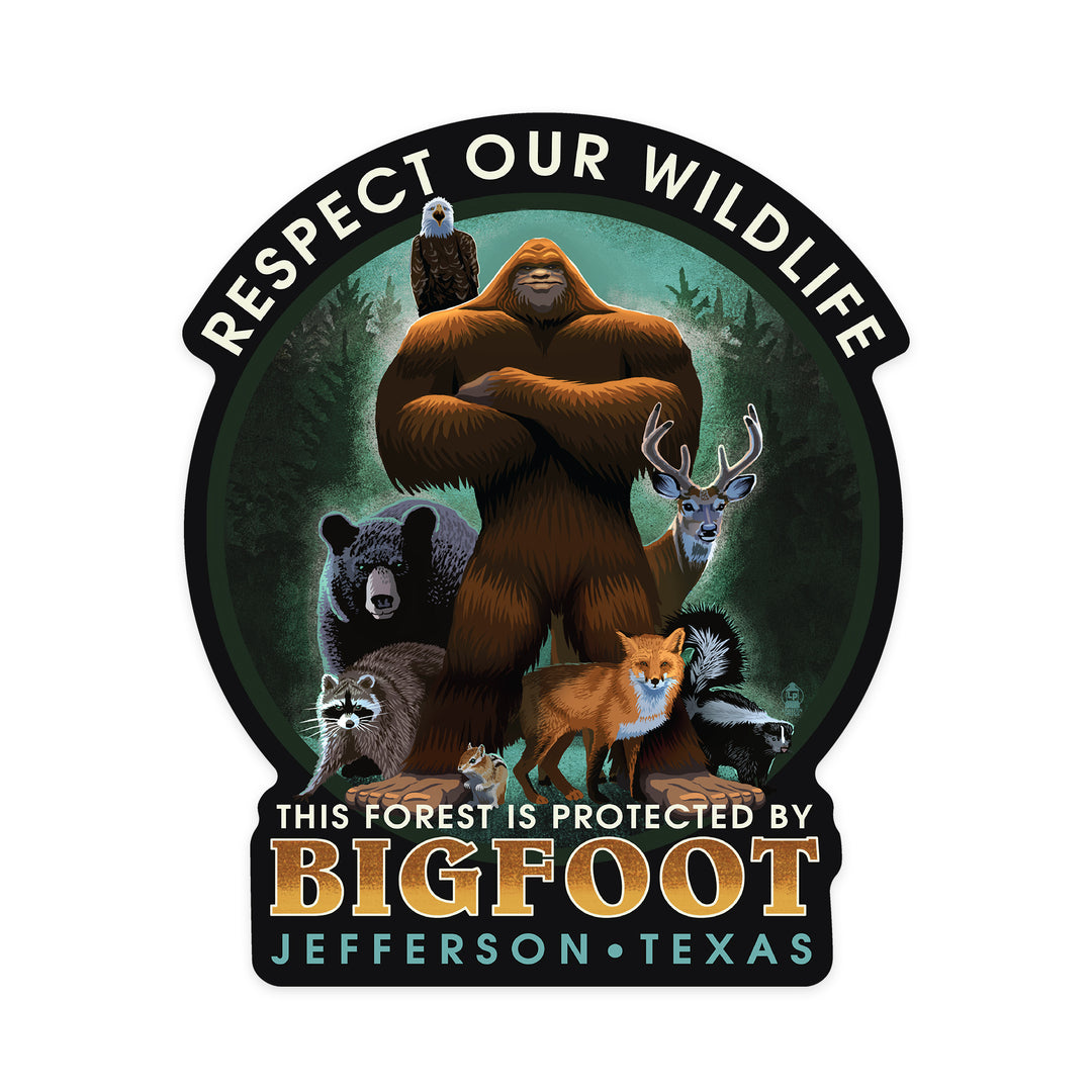 Jefferson, Texas, The Forest is Protected by Bigfoot, Contour, Vinyl Sticker