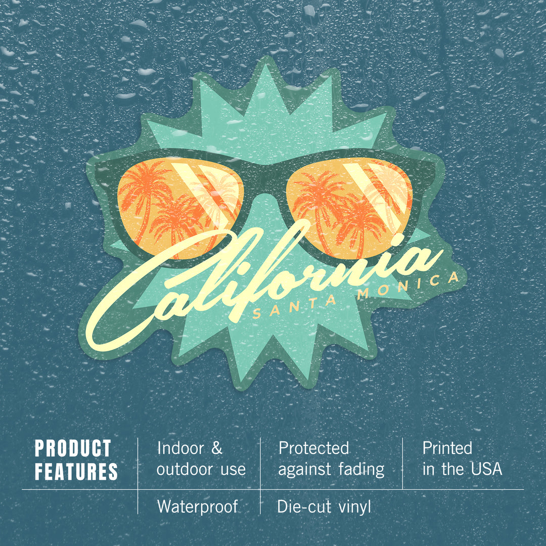 Santa Monica, California, Palms and Sunglasses, Contour, Vinyl Sticker