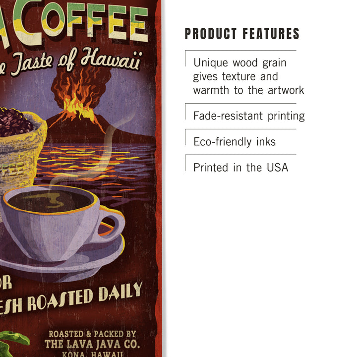 Hawaii, Kona Coffee Vintage Sign, Wood Sign and Postcards