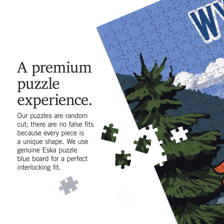 Wyoming, Signpost, Lake and Bear, Jigsaw Puzzle