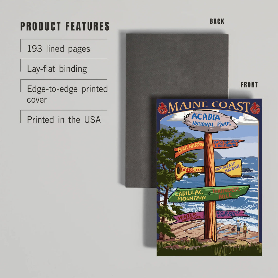 Lined 6x9 Journal, Acadia National Park, Maine, Destinations Sign, Lay Flat, 193 Pages, FSC paper
