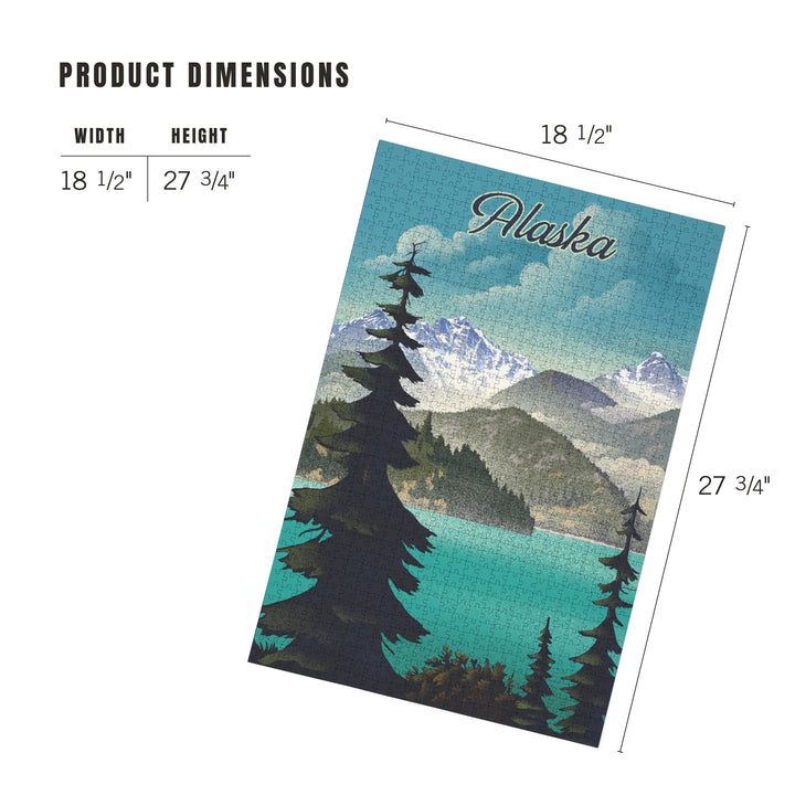Alaska, Lithograph, Lake and Mountain Scene, Jigsaw Puzzle
